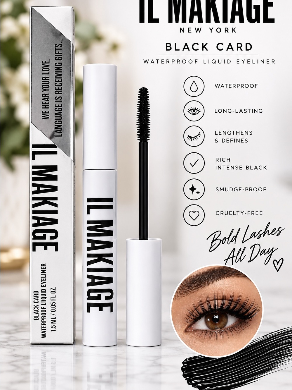 IL MAKIAGE Black Waterproof Liquid Eyeliner — Black Card